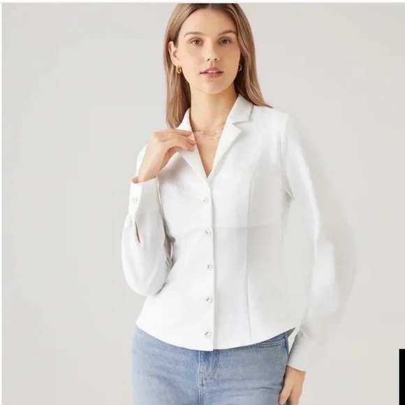 NEW OGL MOVE Size L White Button Down Bustier Shirt Long Sleeve Womens - Picture 3 of 15